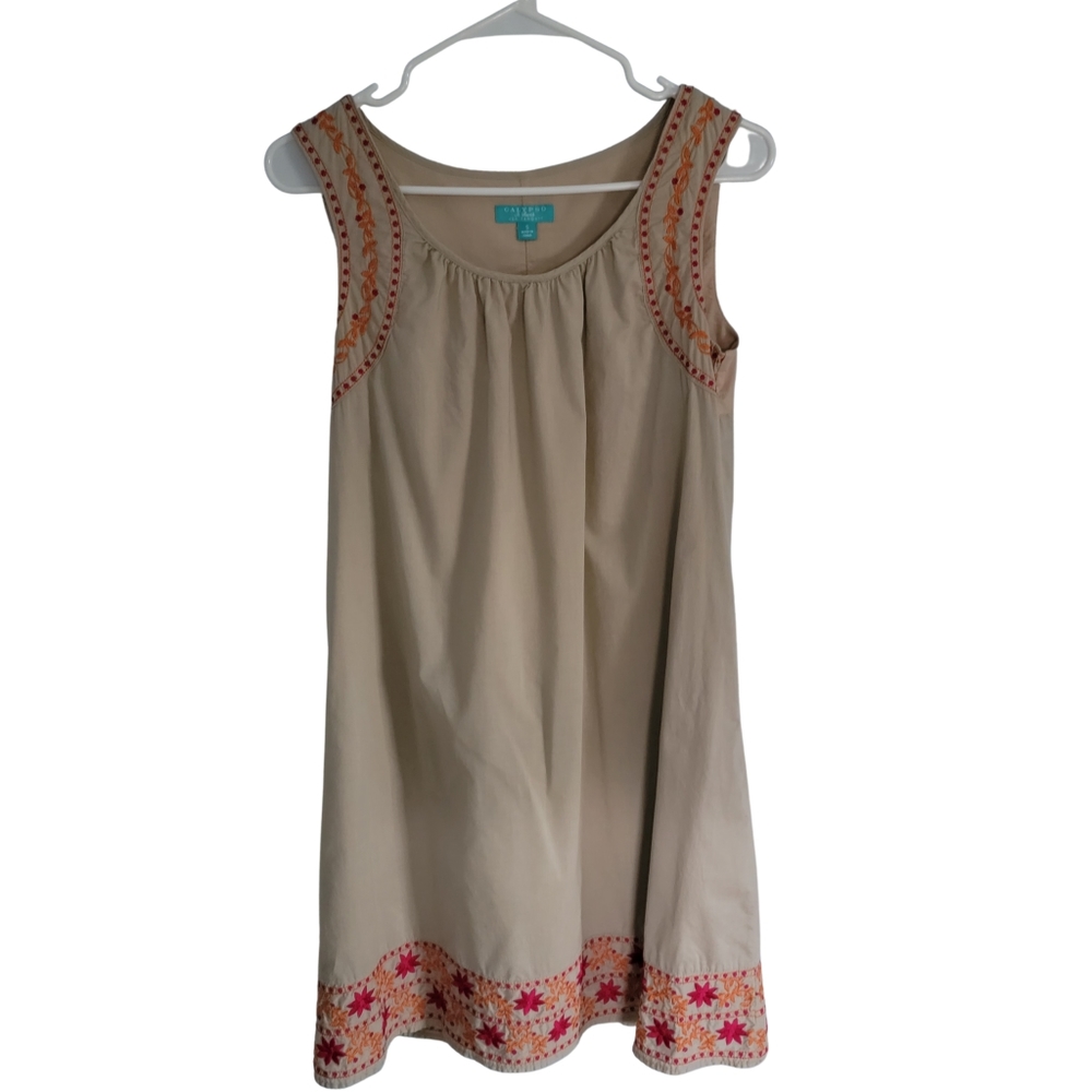 Calypso St. Barth for Target SleevelessTan Pink Orange Embroidered Dress Size Sm